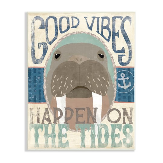 Stupell Industries Good Vibes Happen On Tides Nautical Phrase Walrus Wall Plaque